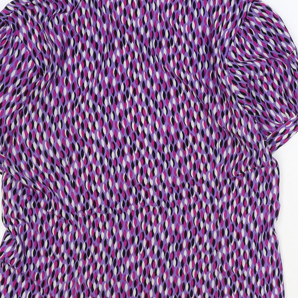Preworn Womens Purple Geometric Polyester Basic Button-Up Size 12 Collared