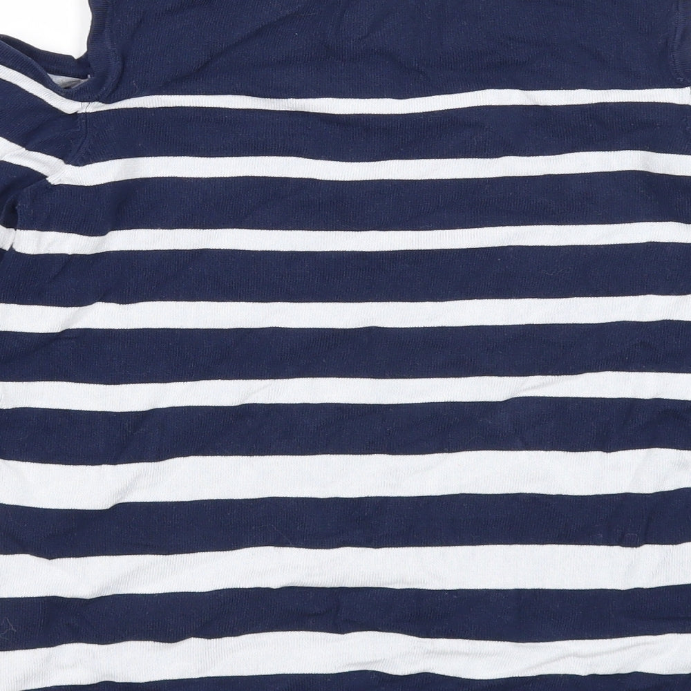 Soon Womens Blue Round Neck Striped Viscose Pullover Jumper Size 8 - Cold Shoulder