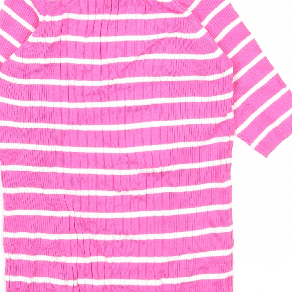 Marks & Spencer Womens Pink Round Neck Striped Viscose Pullover Jumper Size S