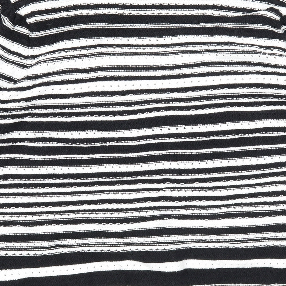 Marks & Spencer Womens White Round Neck Striped Cotton Pullover Jumper Size L