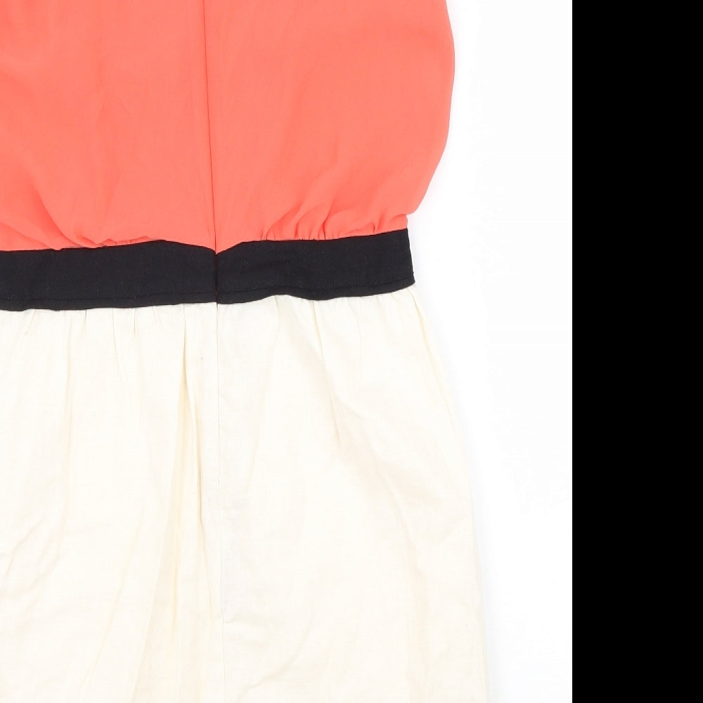 NEXT Womens White Colourblock Polyester Fit & Flare Size 10 Round Neck Zip