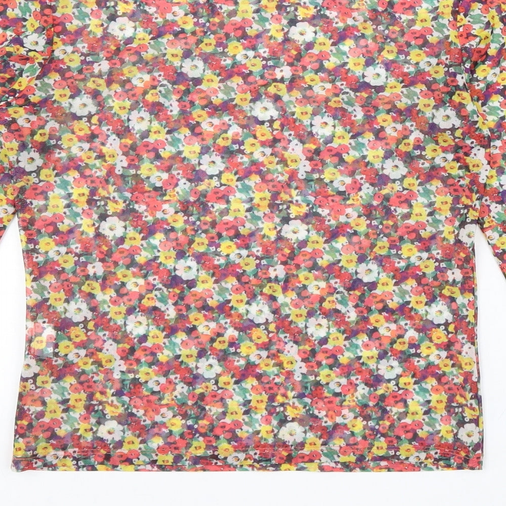 Pull&Bear Womens Multicoloured Floral Polyester Basic Blouse Size M Scoop Neck