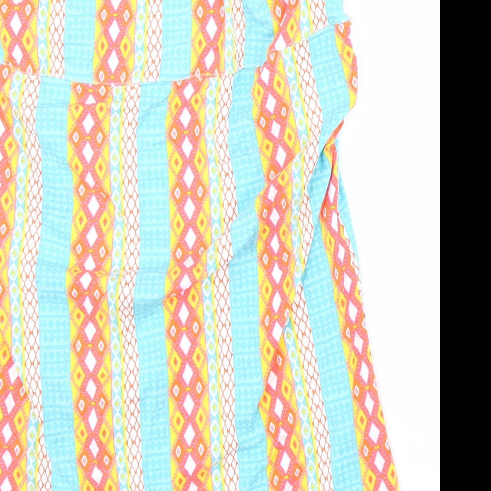 Preworn Womens Multicoloured Geometric Cotton Straight & Pencil Skirt Size 18 Hook & Loop