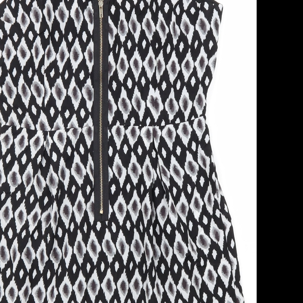 Sugarhill Boutique Womens Black Geometric Polyester A-Line Size XL Round Neck Zip