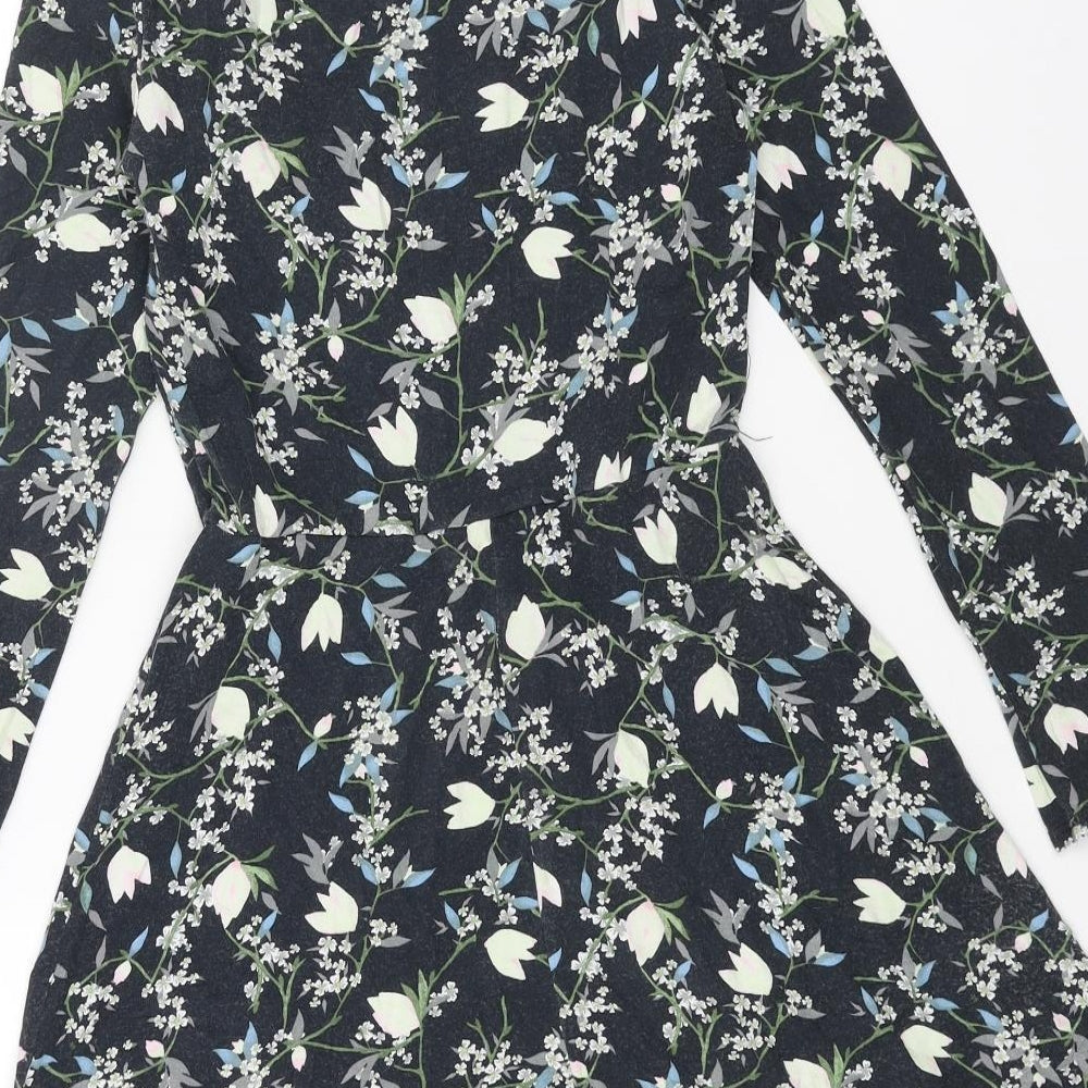 Topshop Womens Blue Floral Cotton Fit & Flare Size 6 Round Neck Pullover