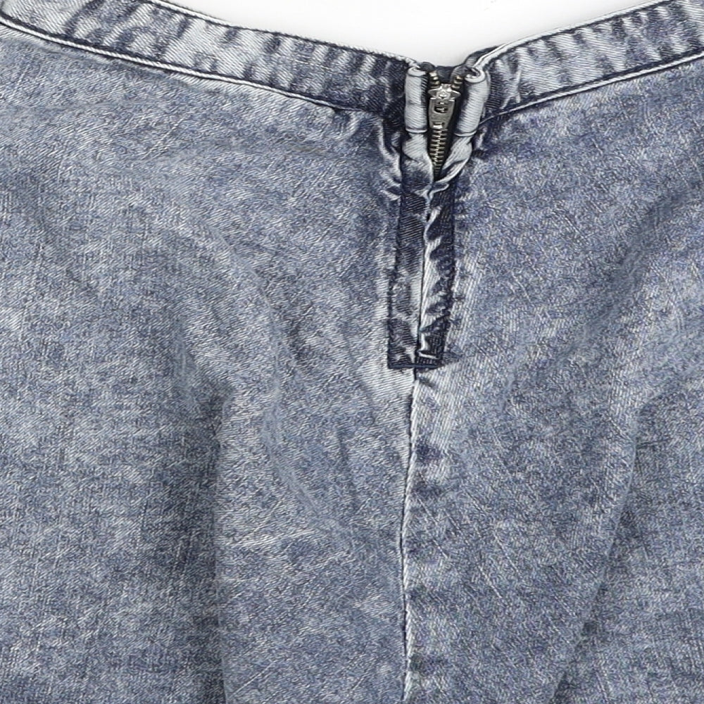 Topshop Womens Blue Cotton Mini Skirt Size 8 Zip