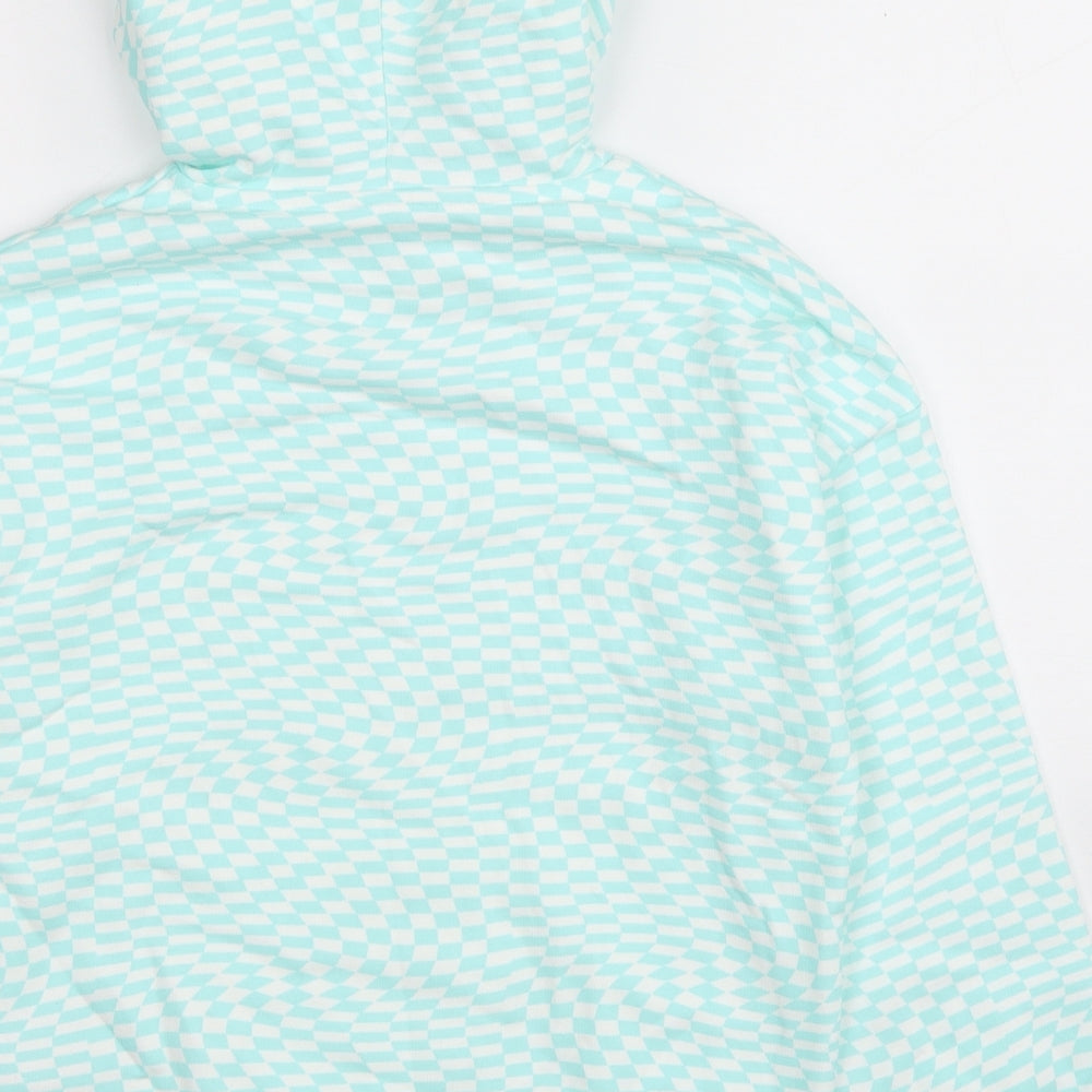 Marks & Spencer Girls Blue Plaid Cotton Pullover Hoodie Size 9-10 Years Pullover