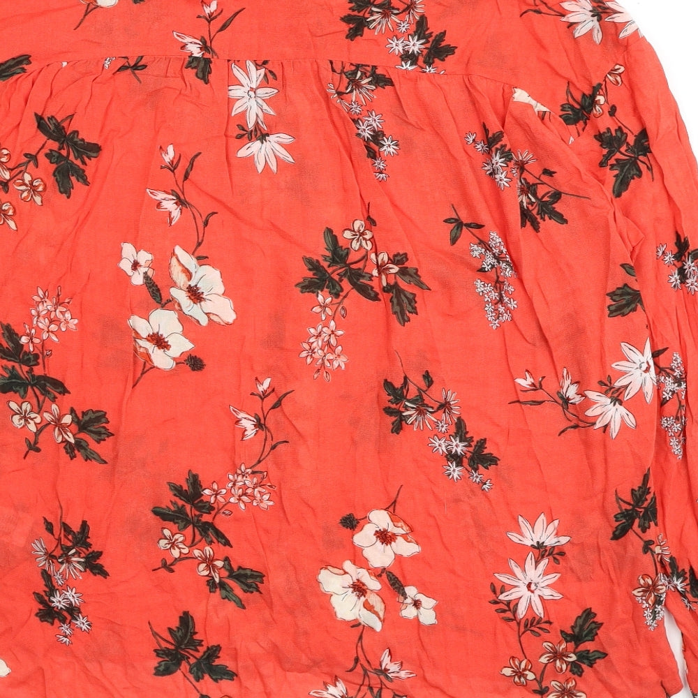 Marks & Spencer Womens Red Geometric Viscose Basic Button-Up Size 14 V-Neck