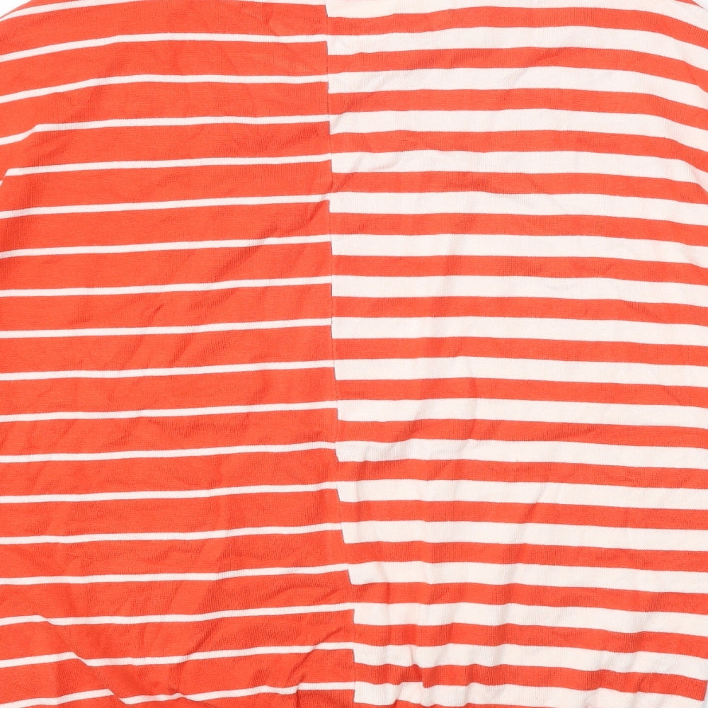 Text Womens Orange Round Neck Striped Viscose Pullover Jumper Size XL