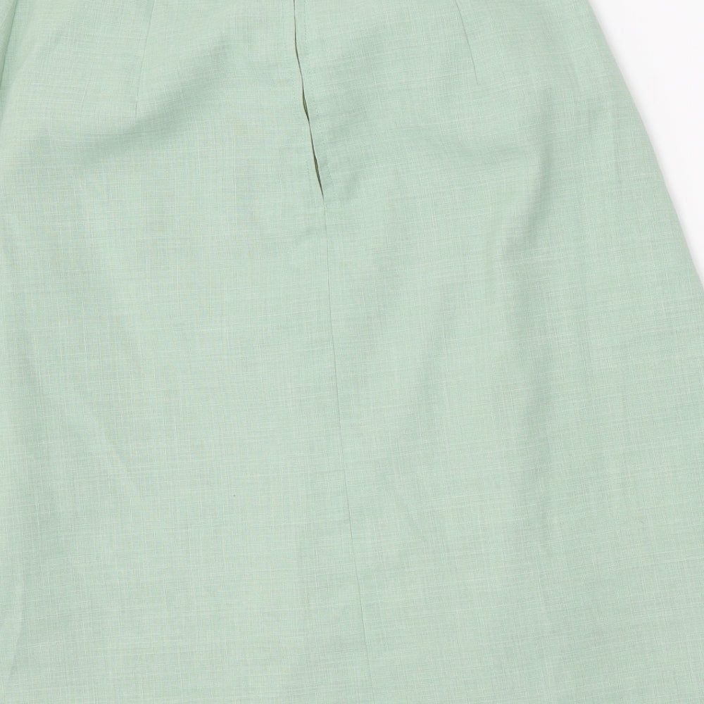 Preworn Womens Green Polyester Pleated Skirt Size 31 in Zip