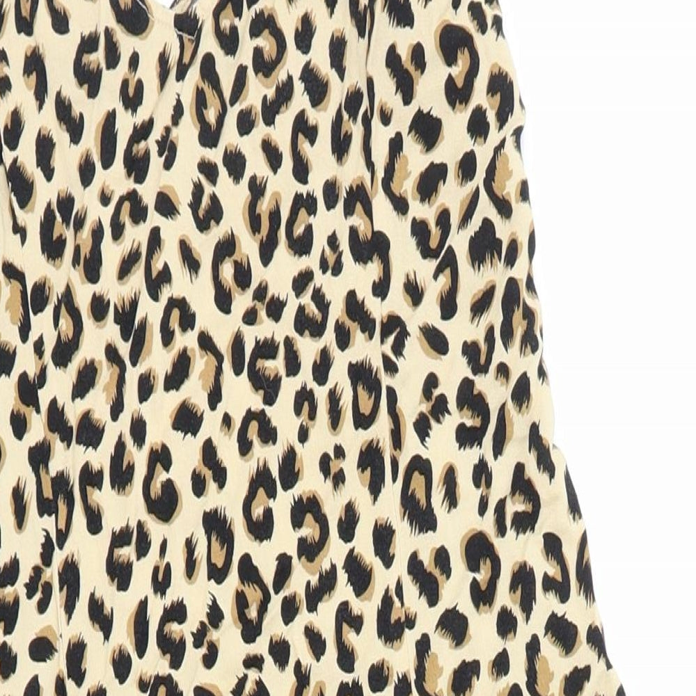 H&M Womens Brown Animal Print Viscose Tank Dress Size S V-Neck Pullover - Leopard Pattern