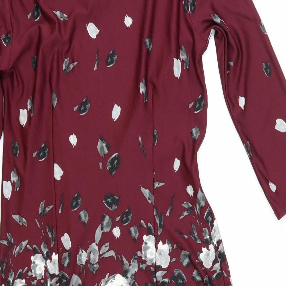 Primark Womens Red Floral Polyester A-Line Size 8 Boat Neck Pullover