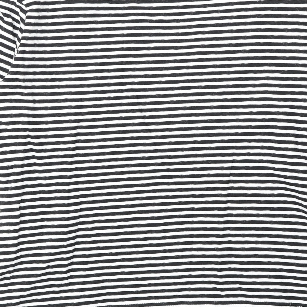 DASH Womens Black Striped Cotton Basic Blouse Size 10 V-Neck