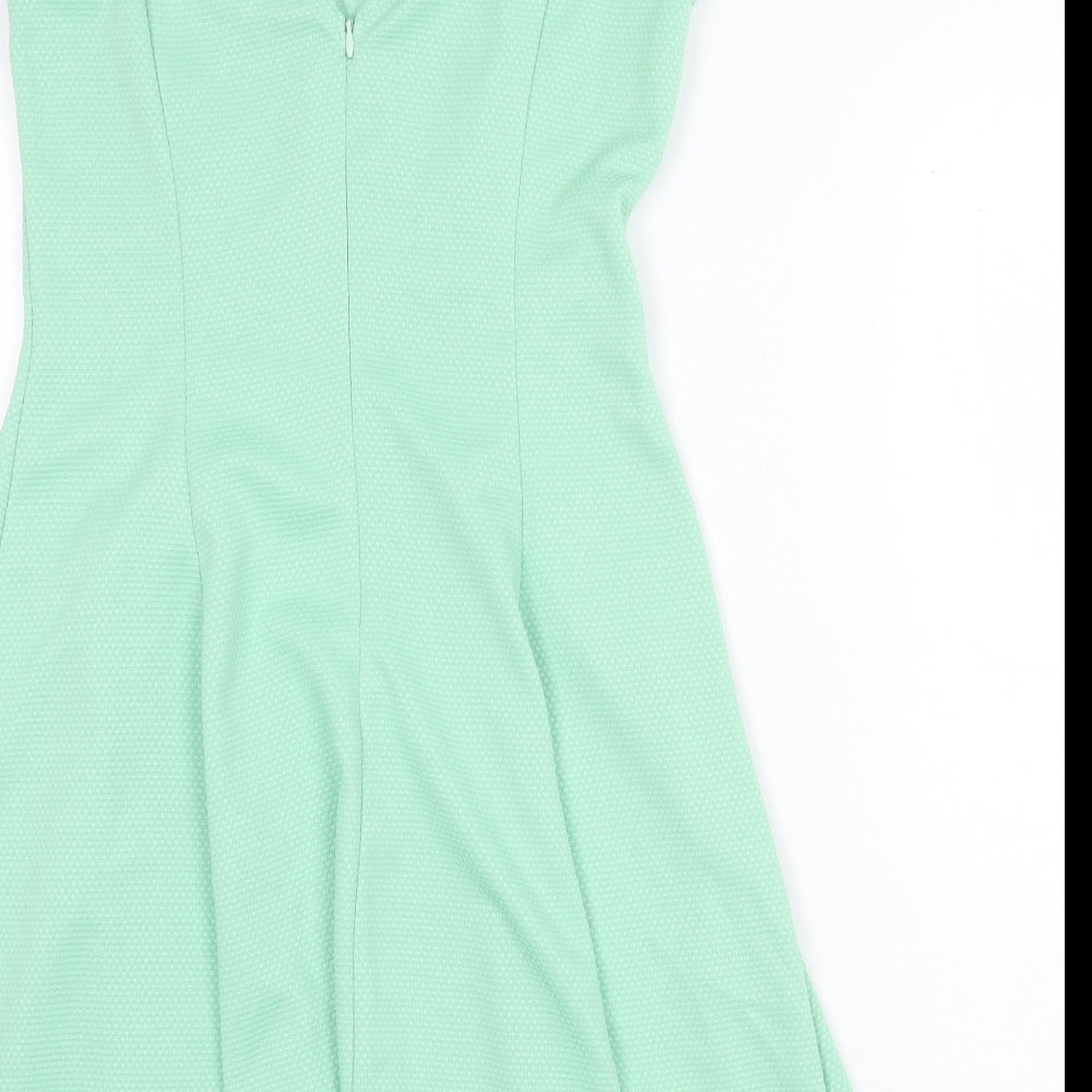 Tokyo Doll Womens Green Polyester Skater Dress Size 8 V-Neck Zip