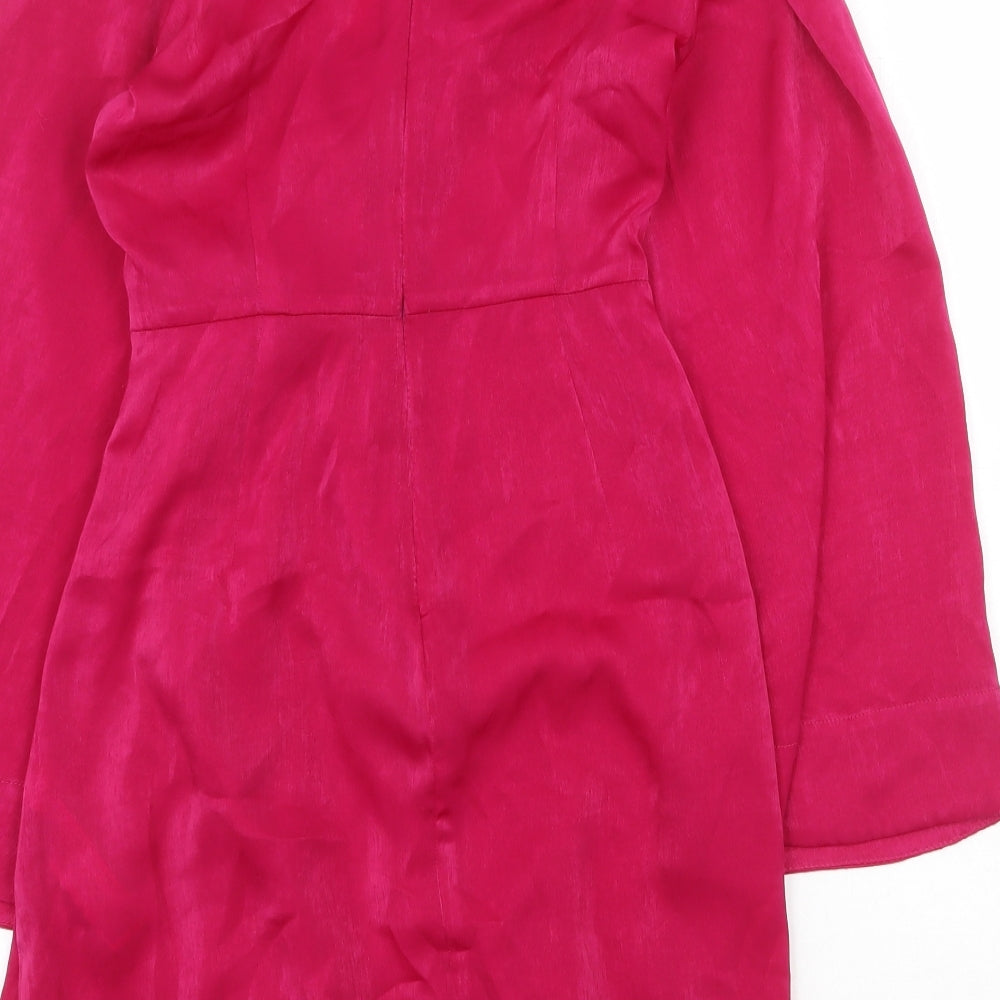 Zara Womens Pink Polyester A-Line Size XS V-Neck Zip