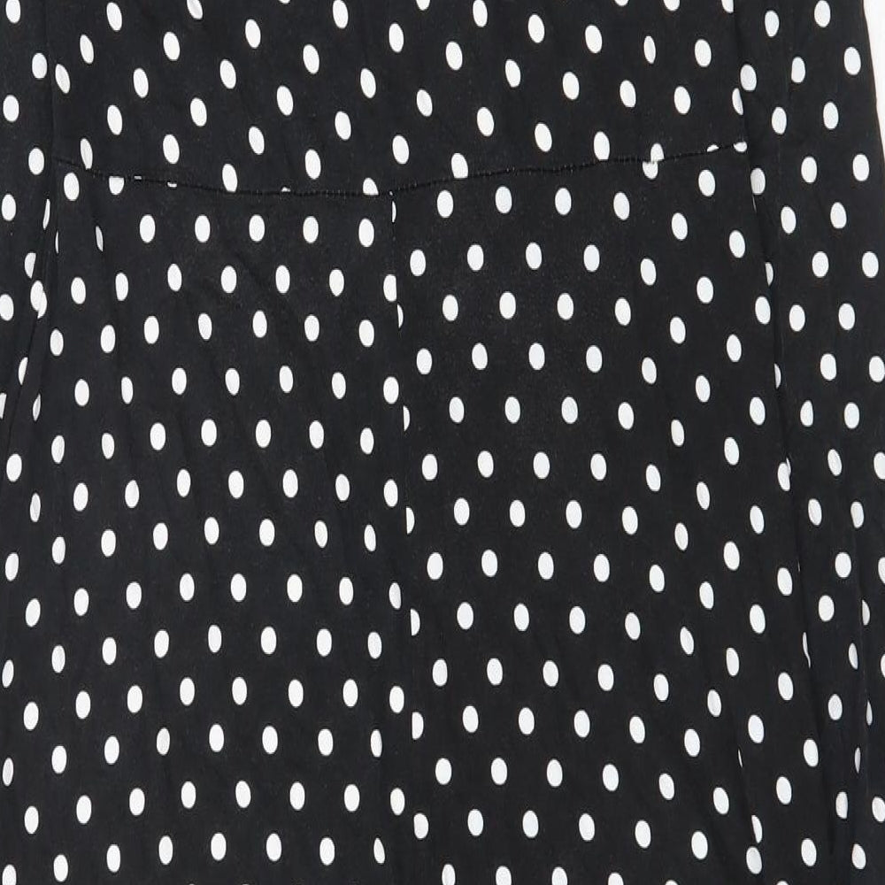 New Look Womens Black Polka Dot Viscose A-Line Size 8 Scoop Neck Pullover