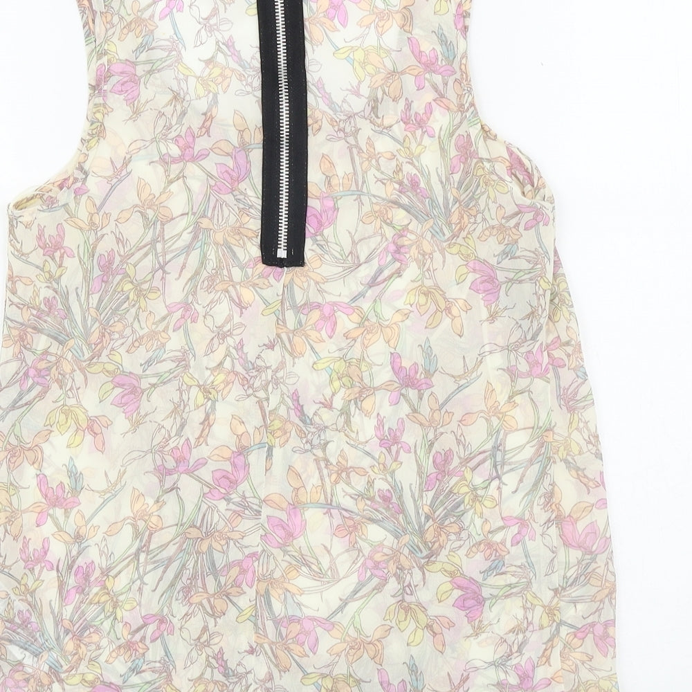 New Look Womens Beige Floral Polyester Basic Tank Size 8 Scoop Neck