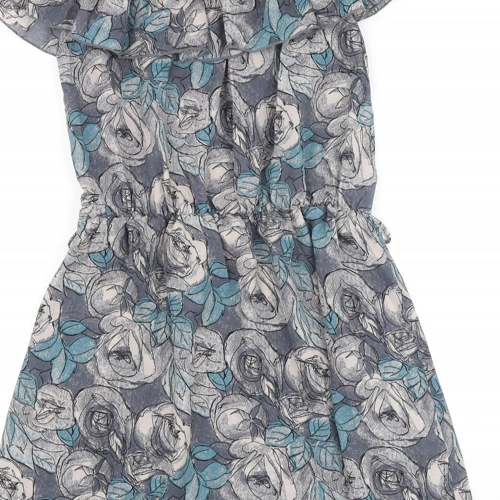 Lushous Womens Blue Geometric Polyester A-Line Size 10 Off the Shoulder Pullover