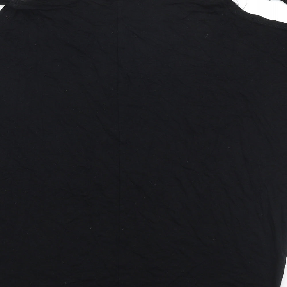 Select Womens Black Viscose Basic T-Shirt Size 6 Round Neck - Chain Detail, Cold Shoulders