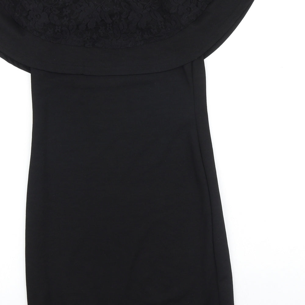 New Look Womens Black Viscose Bodycon Size 10 Off the Shoulder Pullover - Lace Detail Bardot