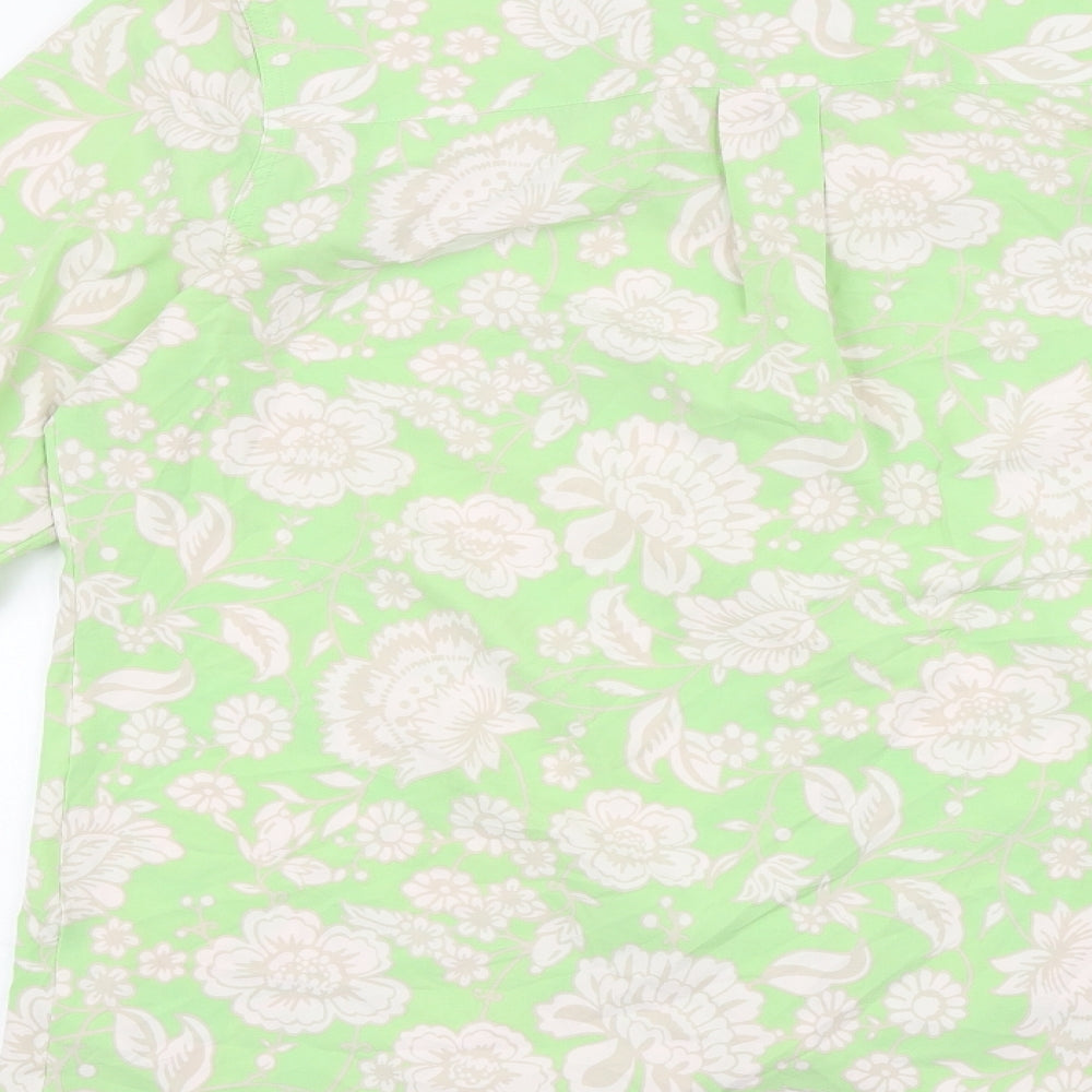D&Co. Womens Green Floral Polyester Basic Blouse Size L V-Neck