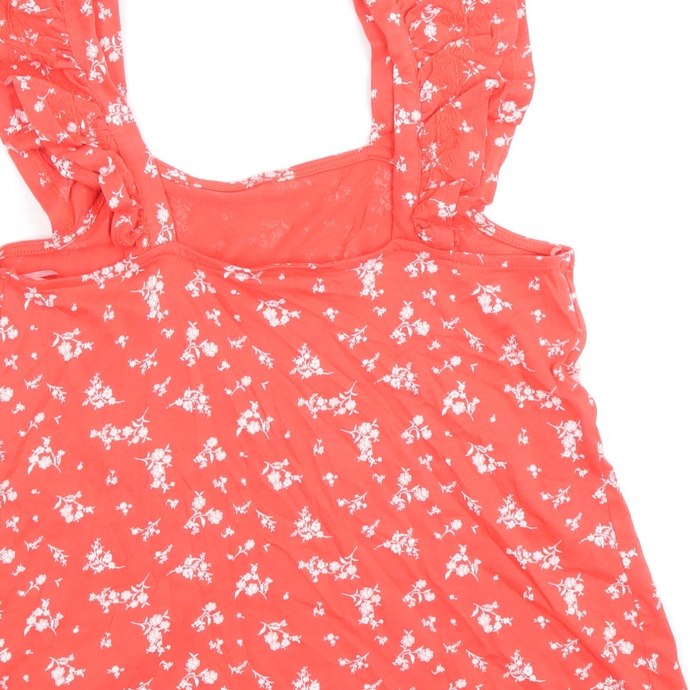 Marks & Spencer Womens Red Floral 100% Cotton Basic Tank Size 8 Round Neck