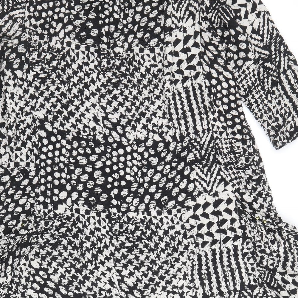 Izabel London Womens Black Geometric Viscose Shift Size 10 Scoop Neck Pullover