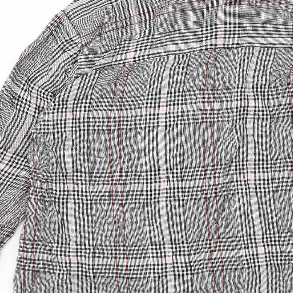 Dorothy Perkins Womens Grey Plaid Viscose Basic Button-Up Size 8 Collared