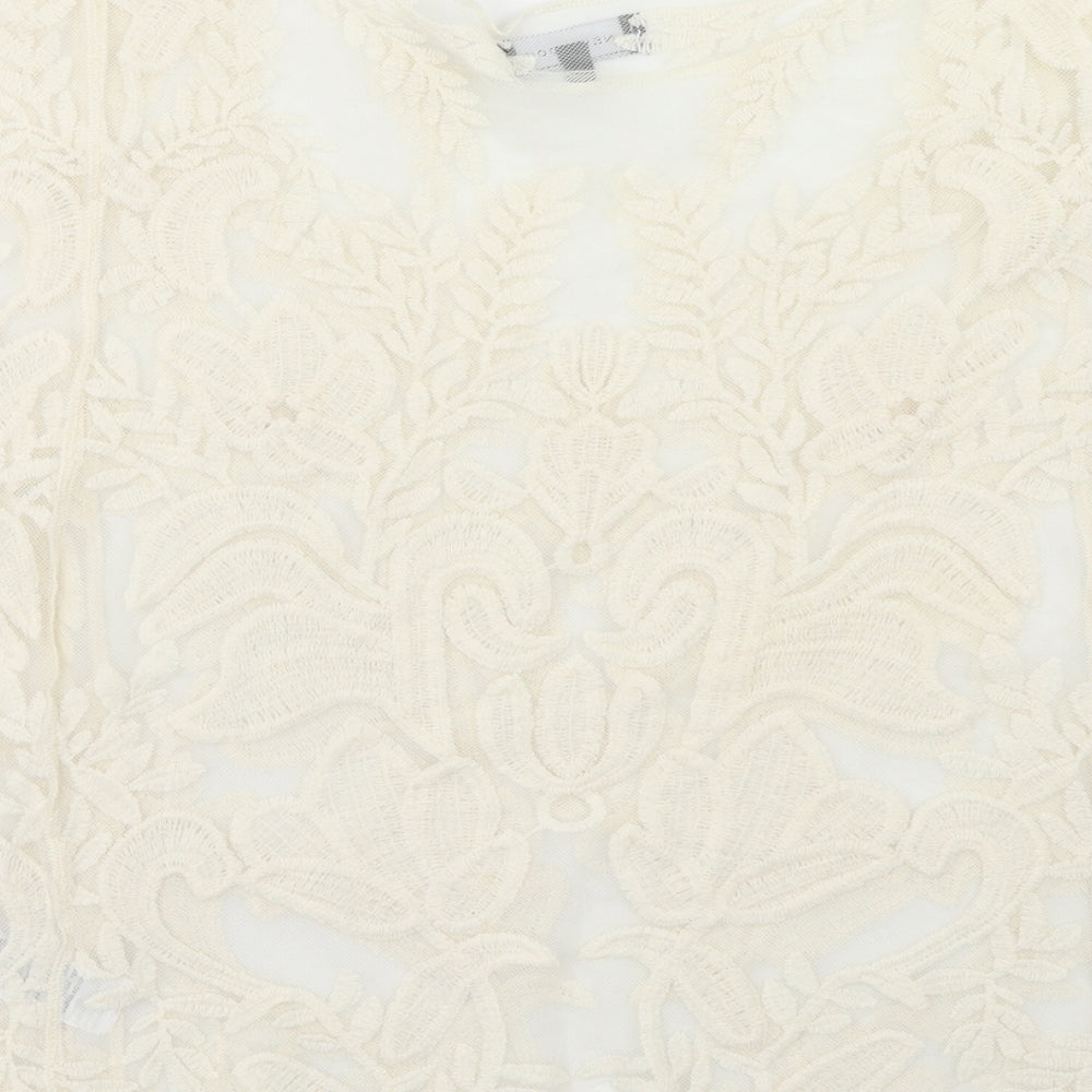 New Look Womens Ivory Floral Nylon Basic Blouse Size M Boat Neck