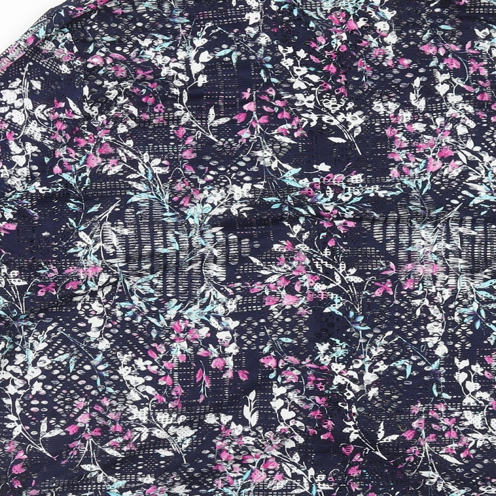 Anna Rose Womens Blue Geometric Polyester Basic Button-Up Size XL V-Neck