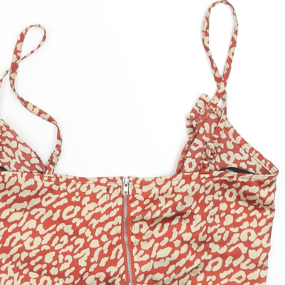 Missguided Womens Red Animal Print Polyester Cropped Tank Size 10 V-Neck - Leopard Print