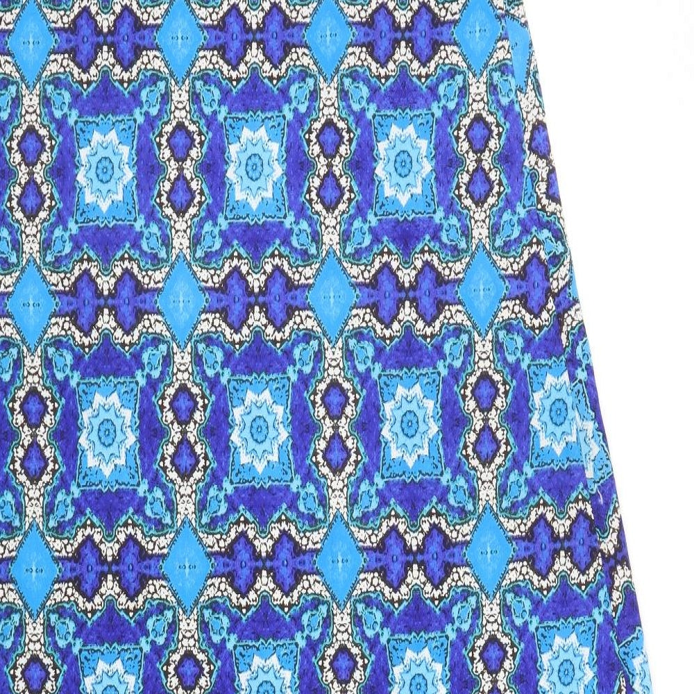 Topshop Womens Blue Geometric Polyester Slip Dress Size M V-Neck Pullover