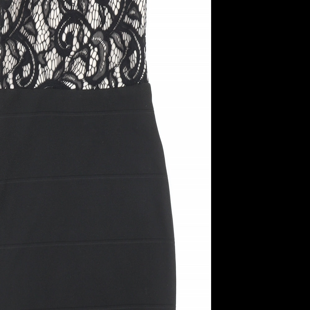 Lipsy Womens Black Floral Polyester Bodycon Size 6 Halter Zip