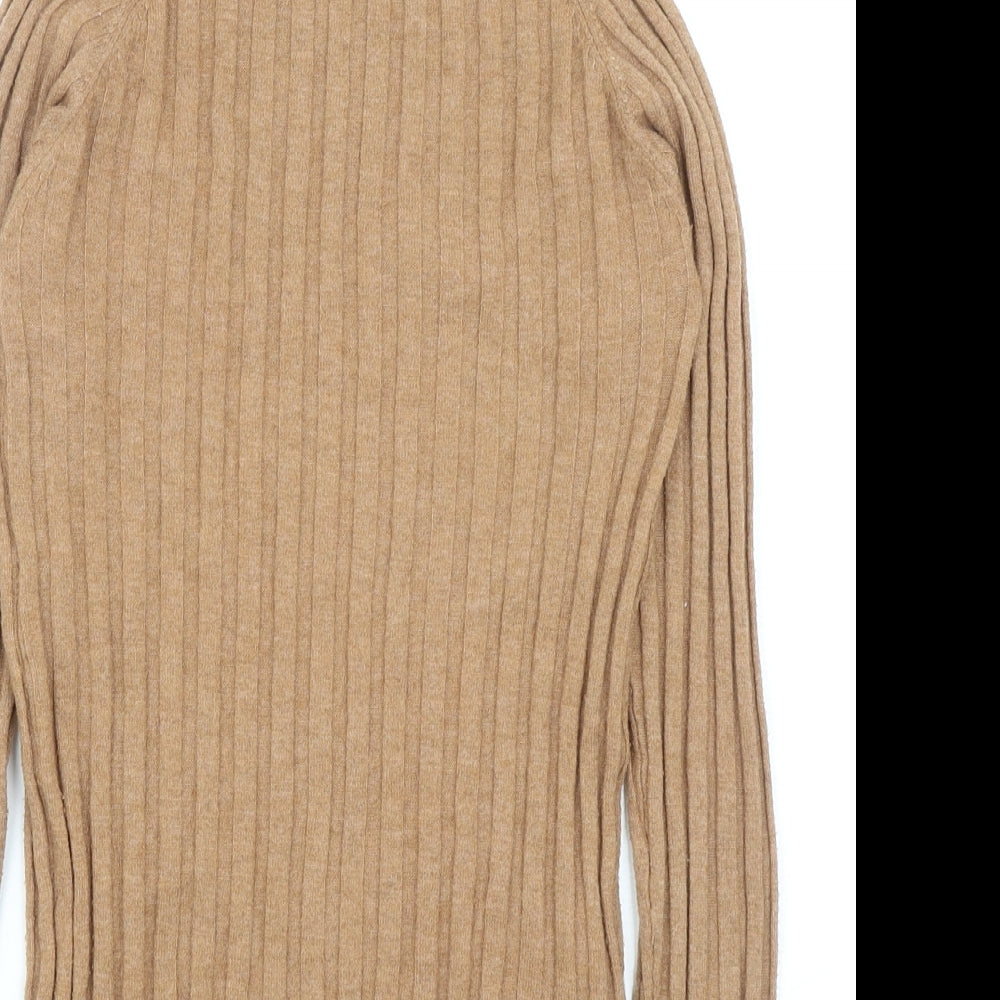 Mango Womens Brown Mock Neck Polyester Pullover Jumper Size S