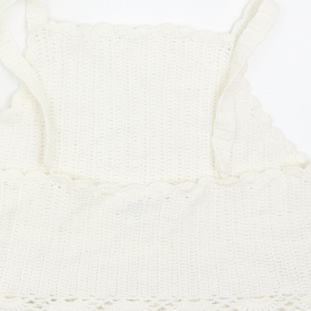 River Island Girls White Acrylic Basic Blouse Size 11-12 Years Square Neck Pullover