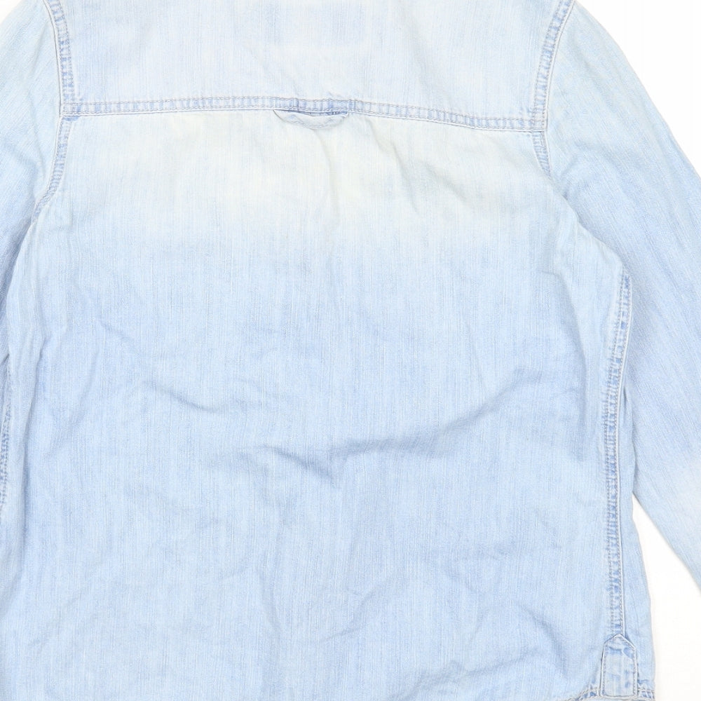 River Island Womens Blue Cotton Basic Button-Up Size 6 Collared