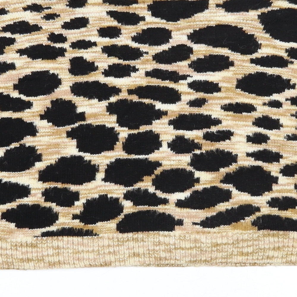 Topshop Womens Brown Roll Neck Animal Print Acrylic Pullover Jumper Size 12