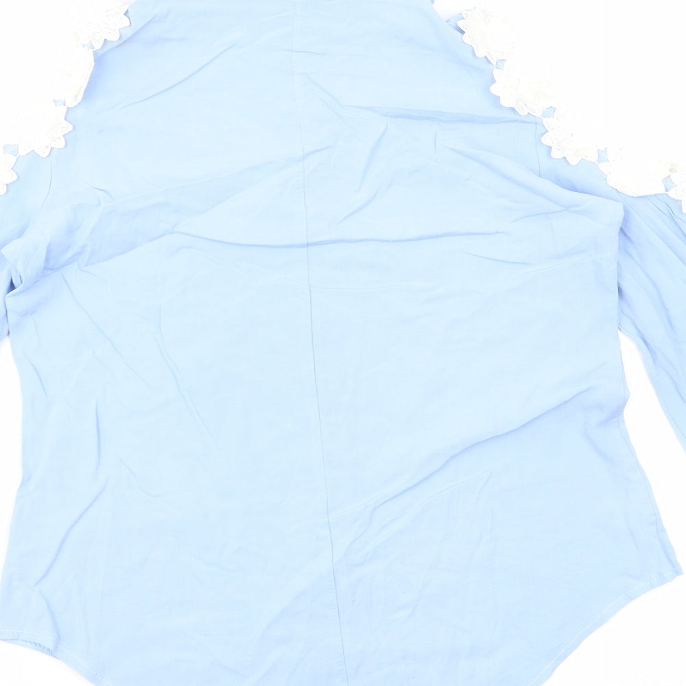 Preworn Womens Blue Polyester Basic Button-Up Size S Collared
