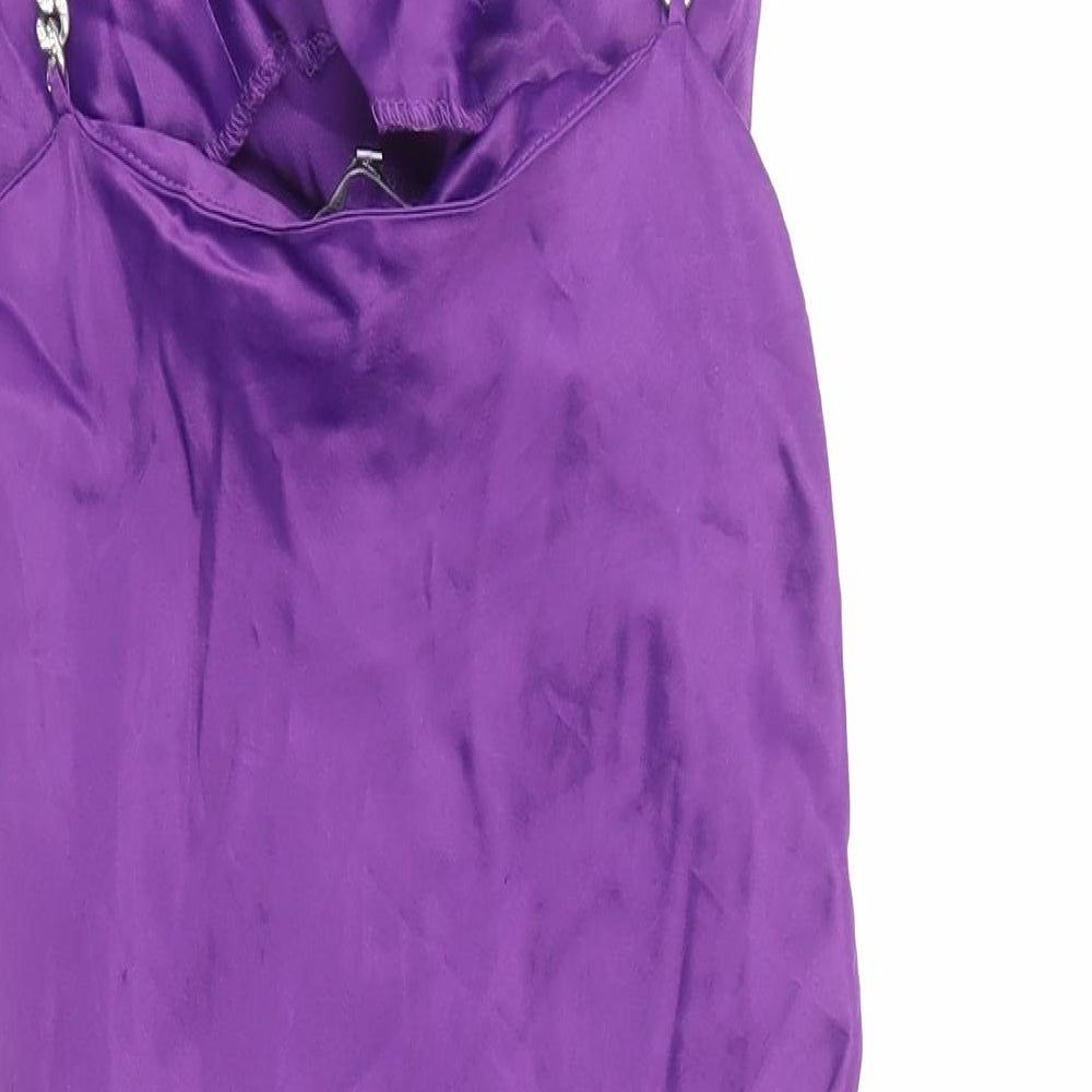 Zara Womens Purple Polyester Sheath Size S Cowl Neck Pullover - Chain Straps