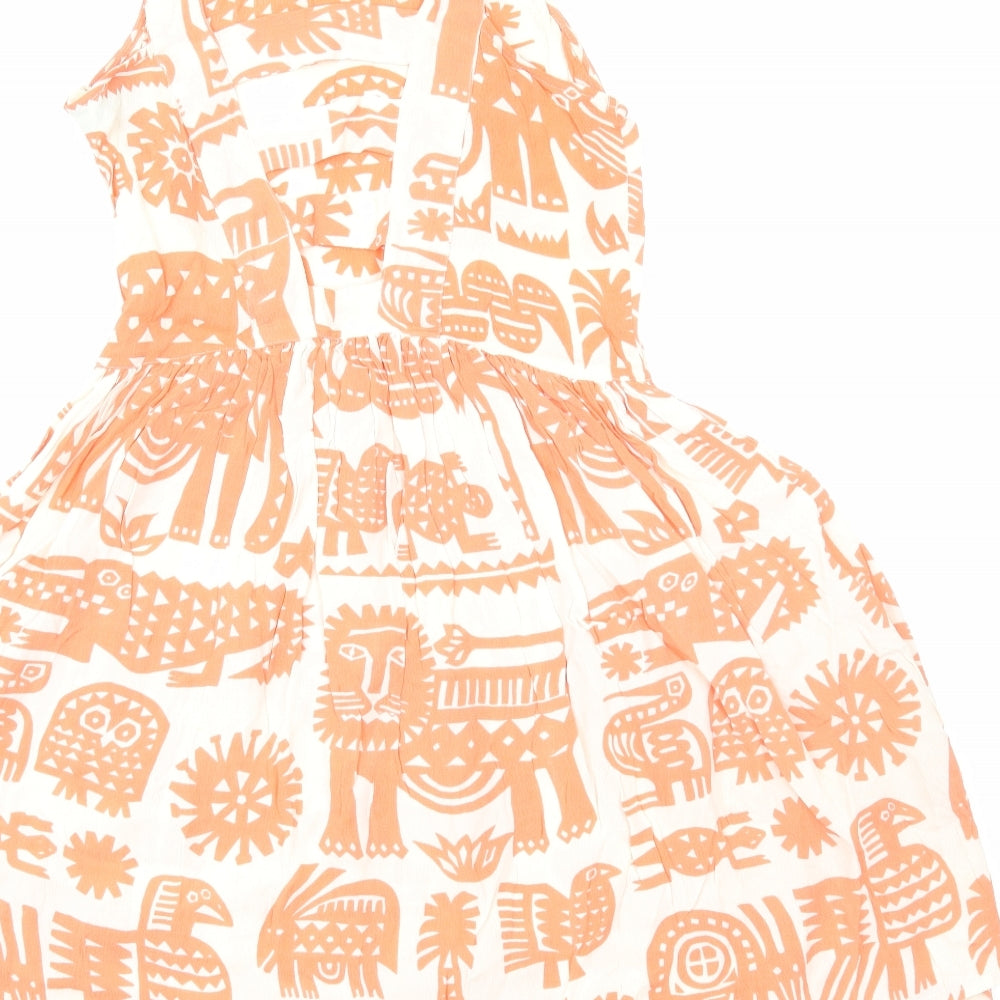 Topshop Womens Orange Geometric Viscose Fit & Flare Size 8 Scoop Neck Zip