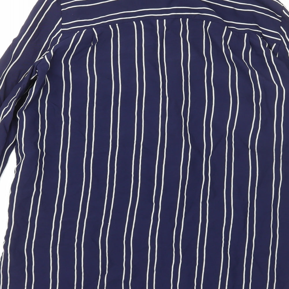 Marks & Spencer Womens Blue Striped Viscose Basic Button-Up Size 12 V-Neck