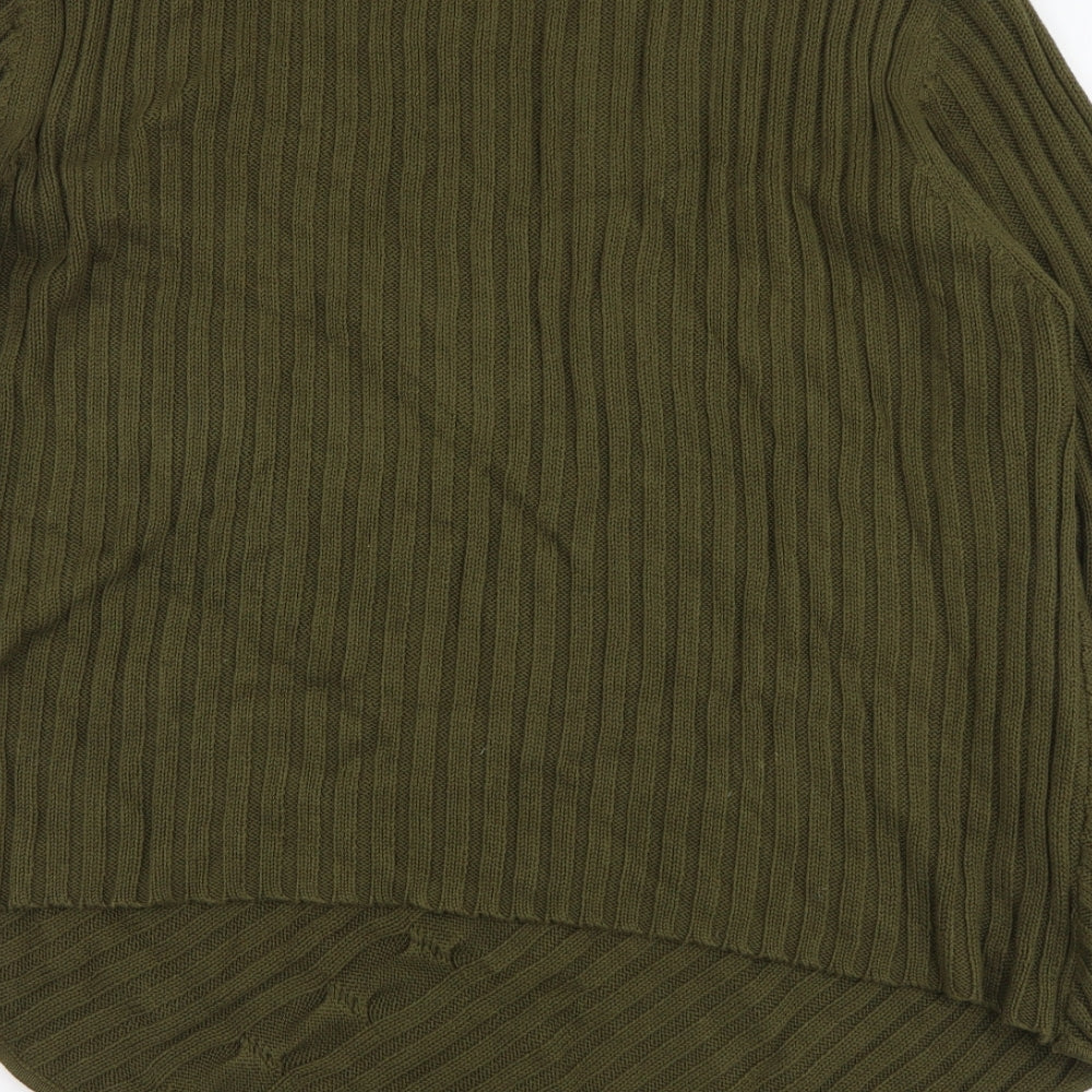 ELVI Womens Green Round Neck Cotton Pullover Jumper Size M
