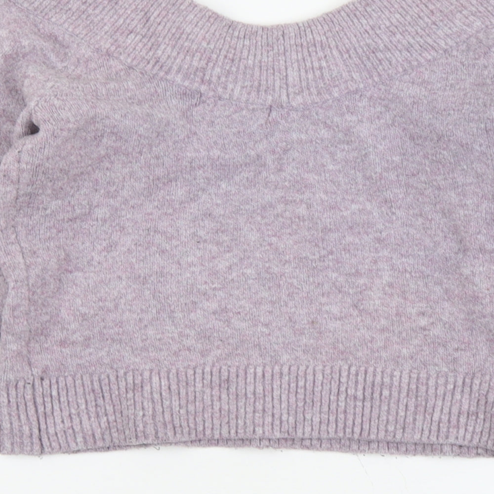 H&M Womens Purple V-Neck Acrylic Pullover Jumper Size XS
