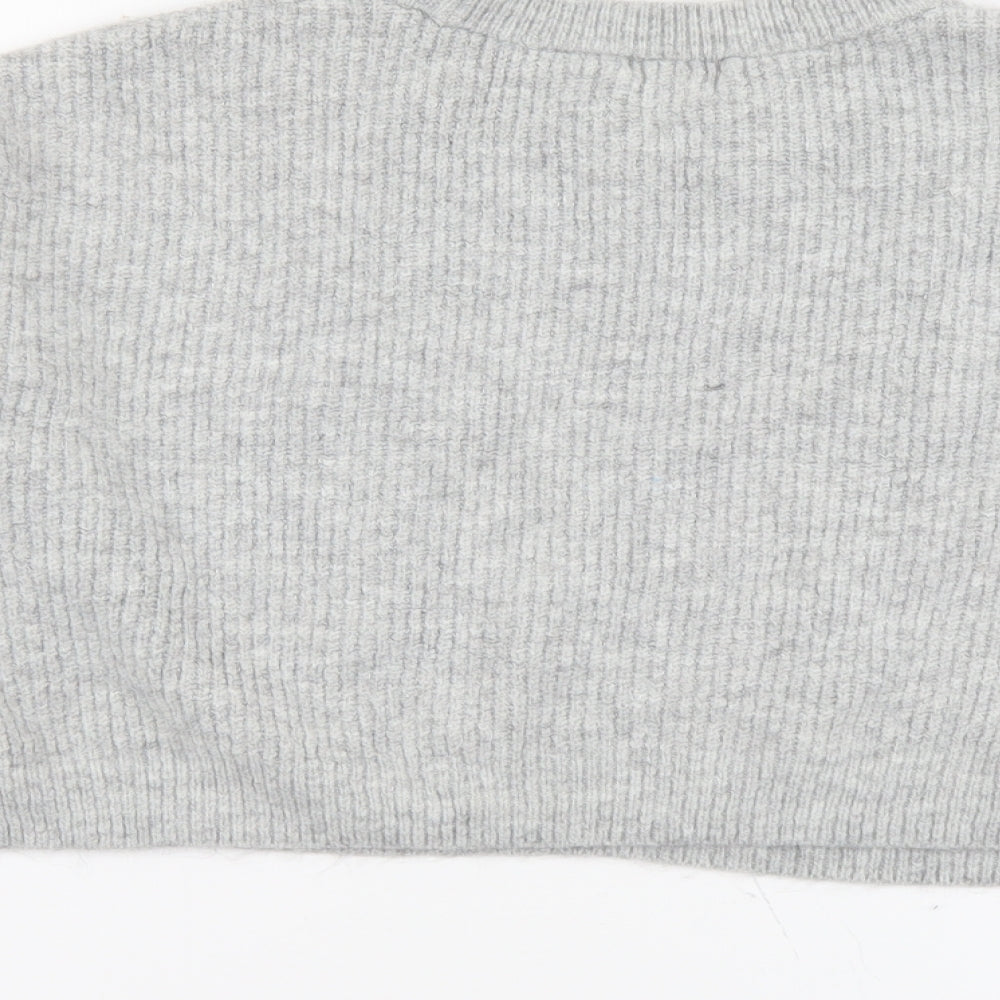 Topshop Womens Grey Round Neck Acrylic Pullover Jumper Size M - Cropped