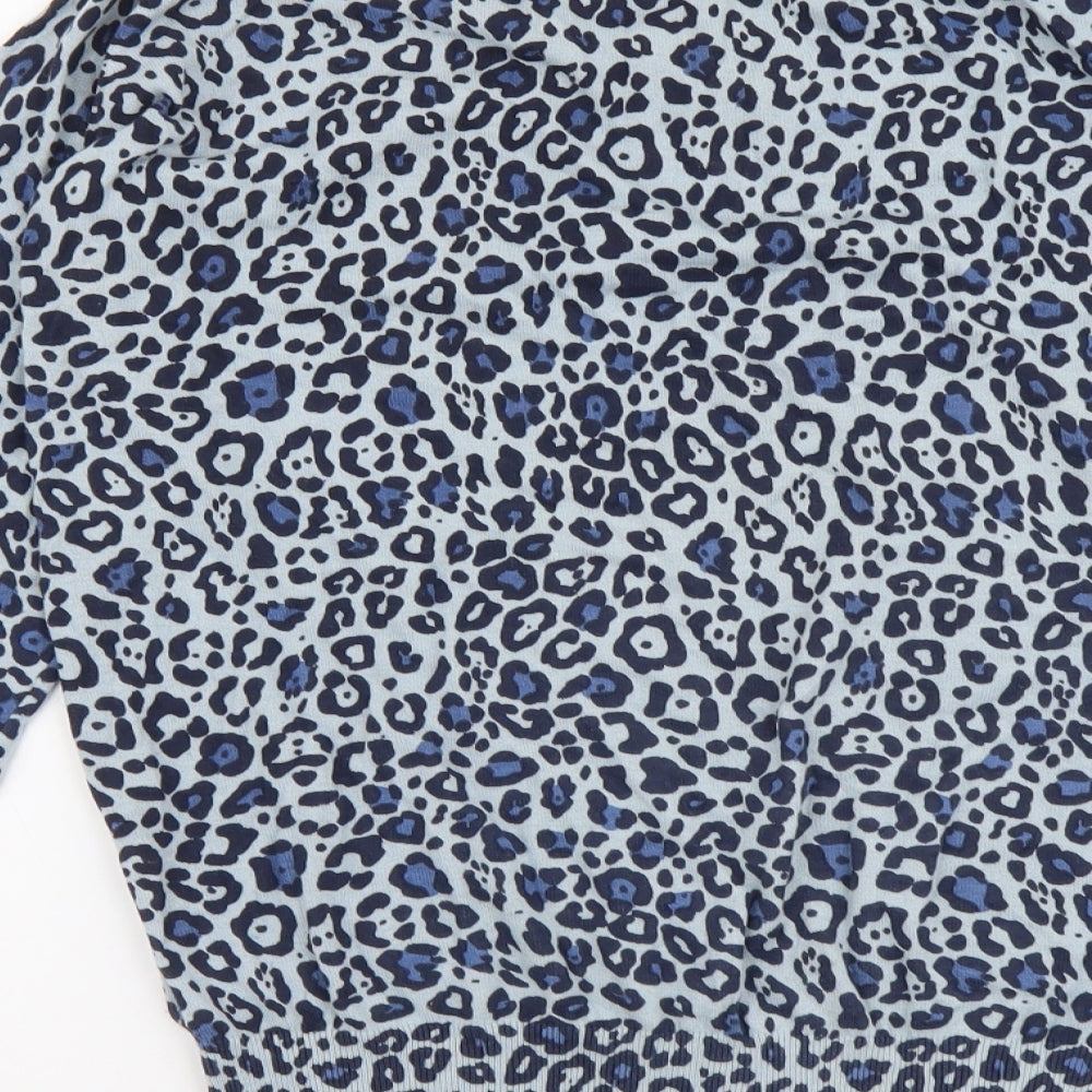 BC Connection Womens Blue Round Neck Animal Print Cotton Pullover Jumper Size 16