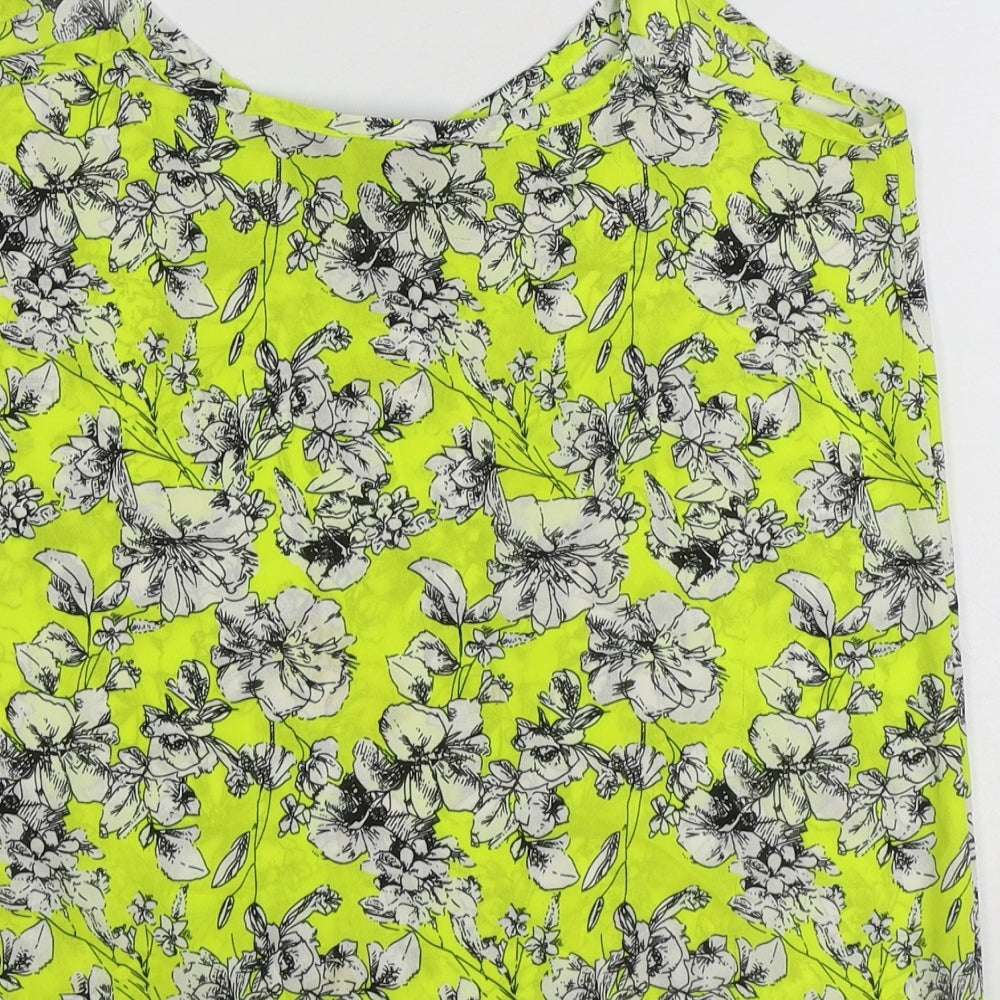 New Look Womens Yellow Floral Polyester Basic Tank Size 8 V-Neck