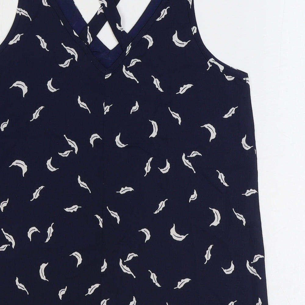Stella Morgan Womens Blue Geometric Polyester Basic Tank Size 10 V-Neck - Leaf Print