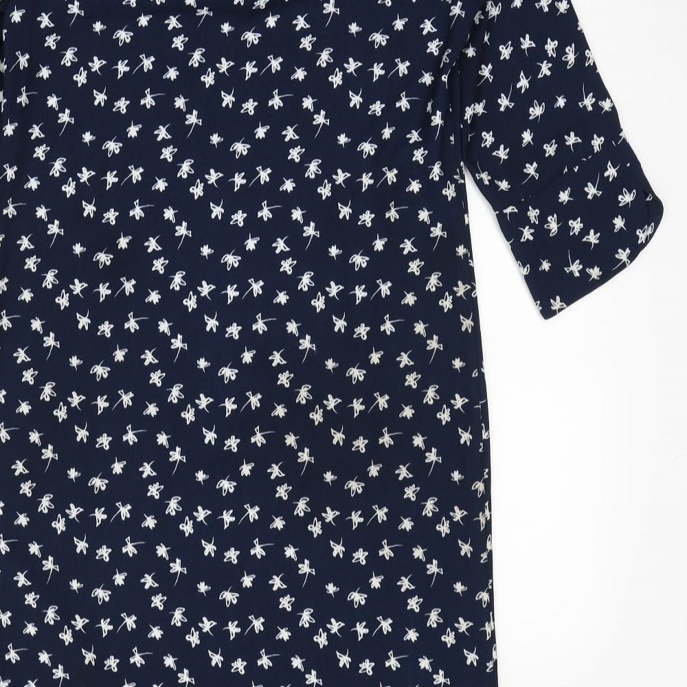 Marks & Spencer Womens Blue Floral Polyester A-Line Size 10 V-Neck Pullover