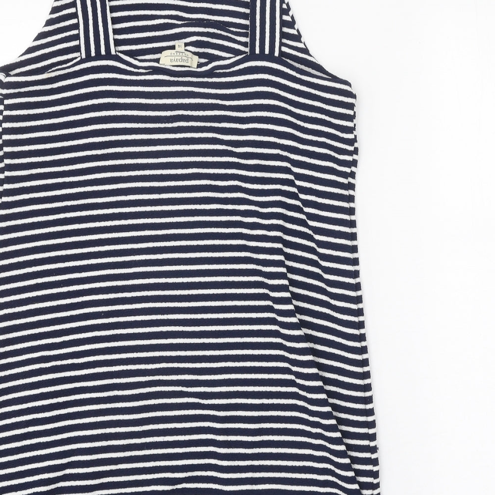 Papaya Womens Blue Striped Polyamide Tank Dress Size 14 Square Neck Pullover