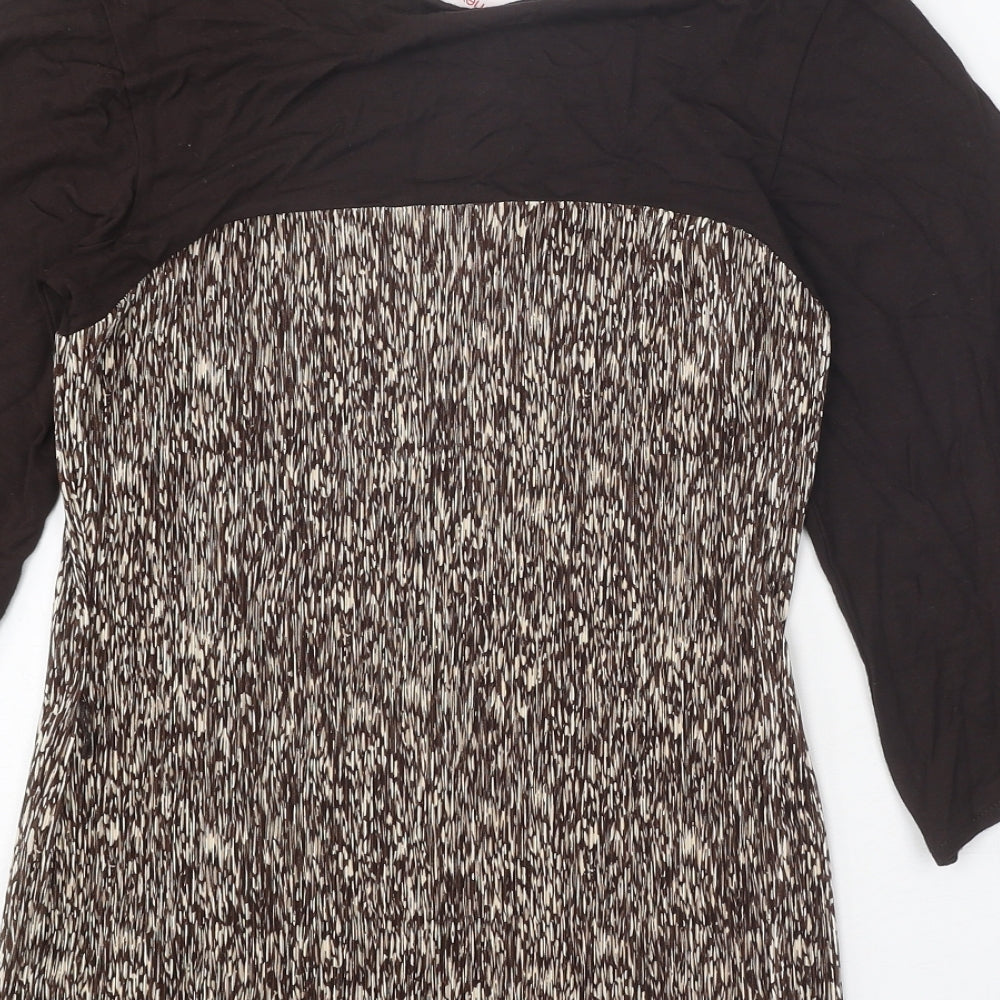 NEXT Womens Brown Geometric Polyester Basic Blouse Size 8 Scoop Neck - Flute Sleeve